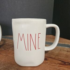 Rae Dunn White Ceramic 'Mine' Mug with Red Lettering